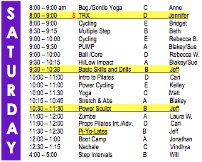 New Class Schedule New Class Schedule