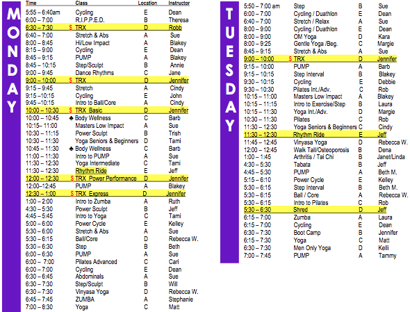 New Class Schedule New Class Schedule