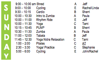 Sunday Fitness Schedule 