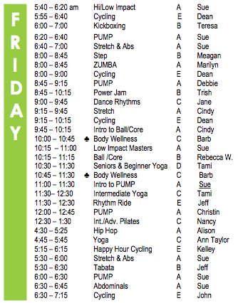 Friday Fitness Schedule 