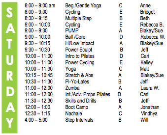 Saturday Fitness Schedule 